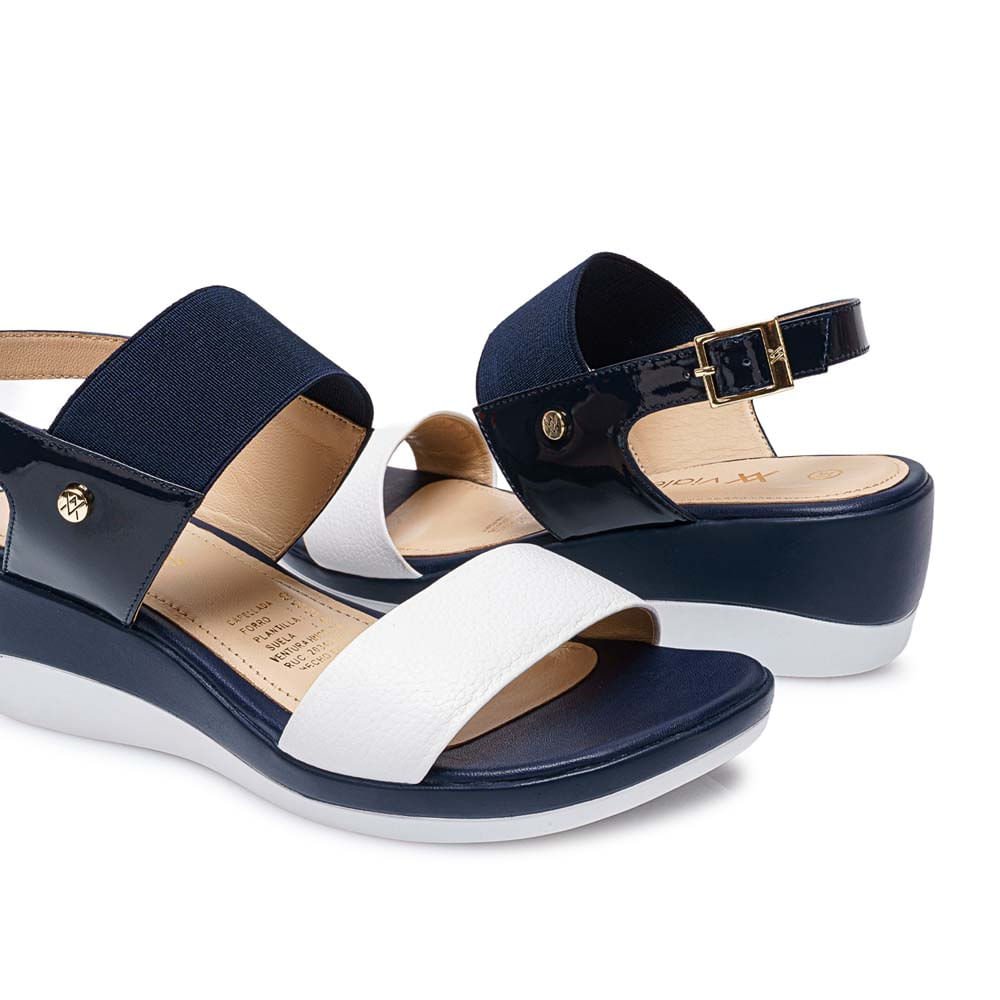 Sandalia Strap Casual ALE-2117 Azul/Blanco Viale Cuero - Imagen 6