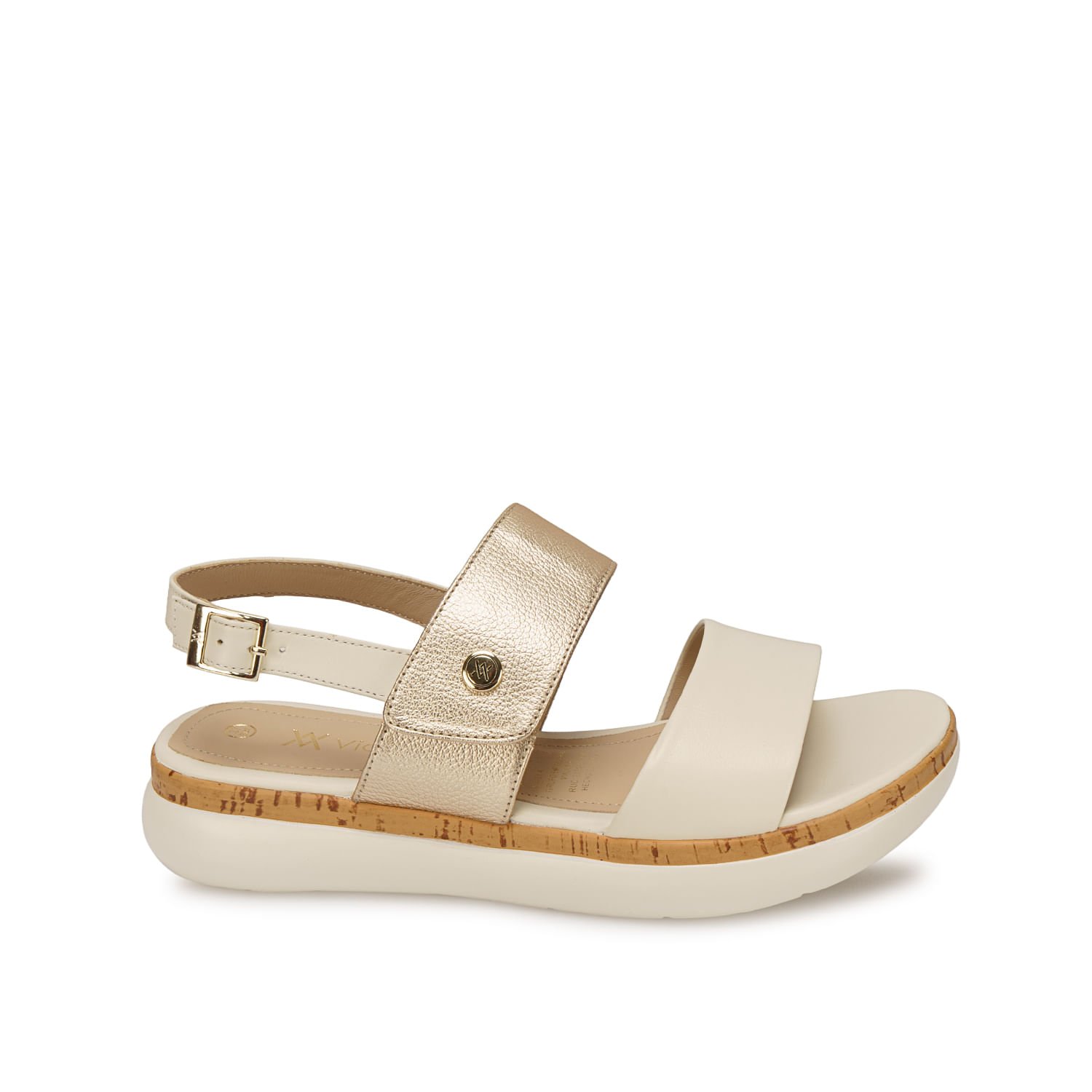 Sandalia D'orsay Casual ALE-2619 Hueso/Dorado Viale Cuero - Imagen 5