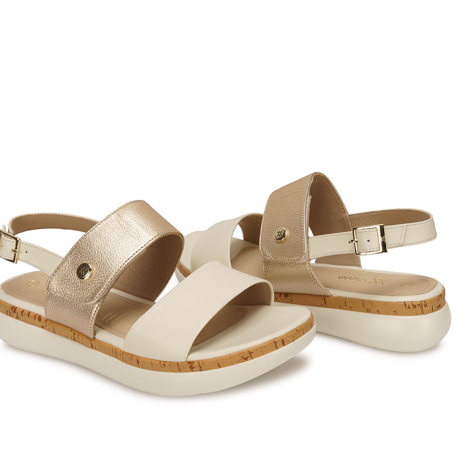 Sandalia D'orsay Casual ALE-2619 Hueso/Dorado Viale Cuero - Imagen 6