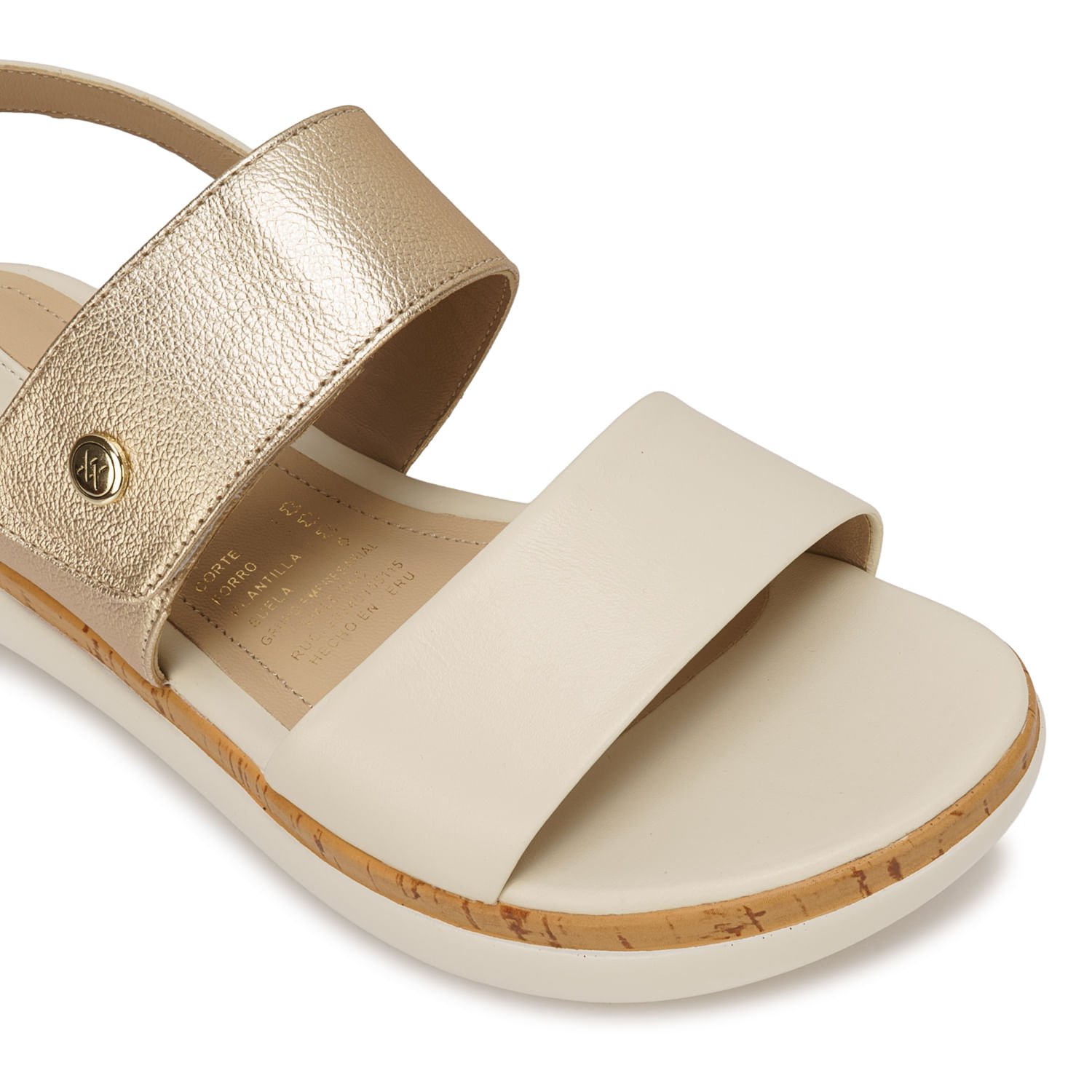 Sandalia D'orsay Casual ALE-2619 Hueso/Dorado Viale Cuero - Imagen 7