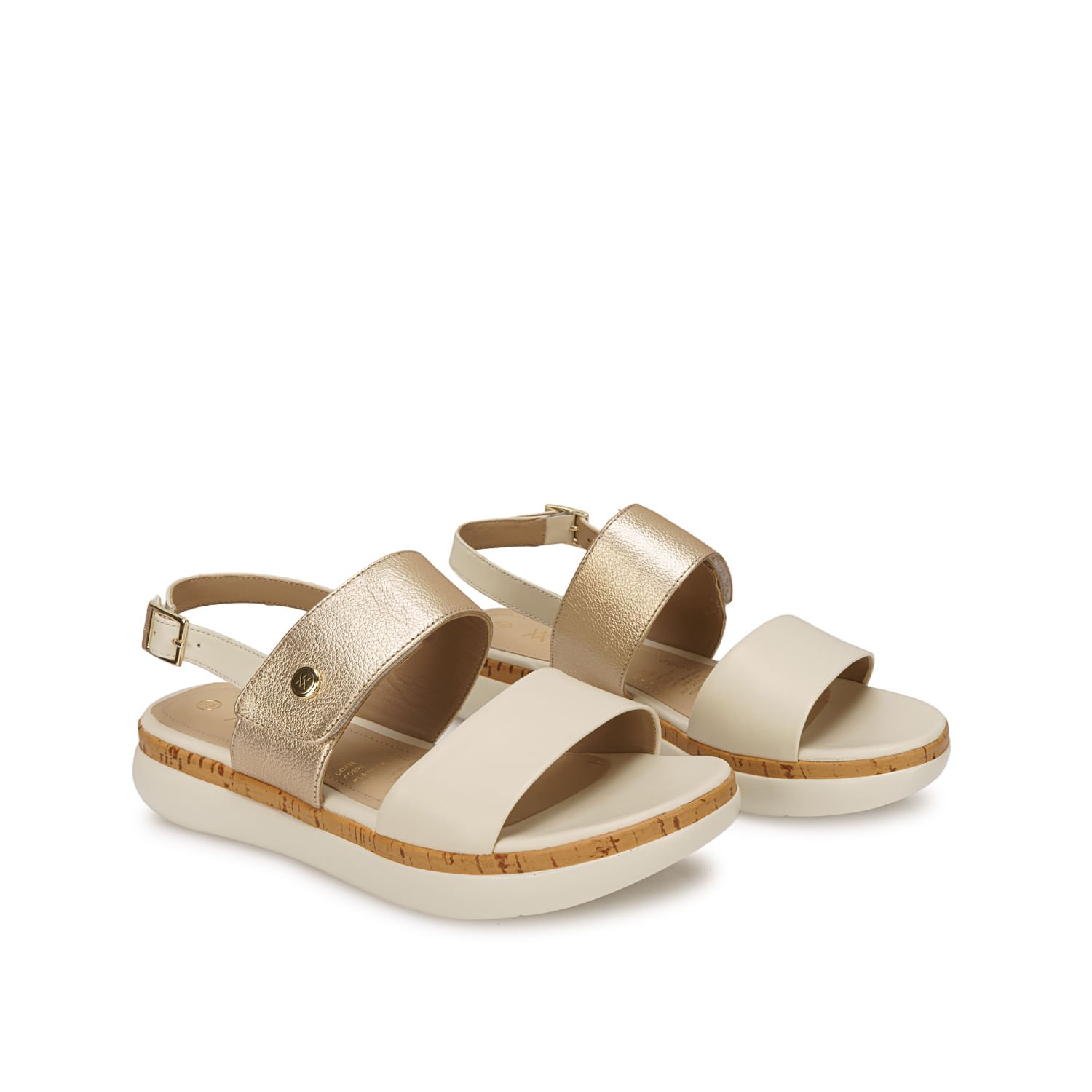 Sandalia D'orsay Casual ALE-2619 Hueso/Dorado Viale Cuero - Imagen 4