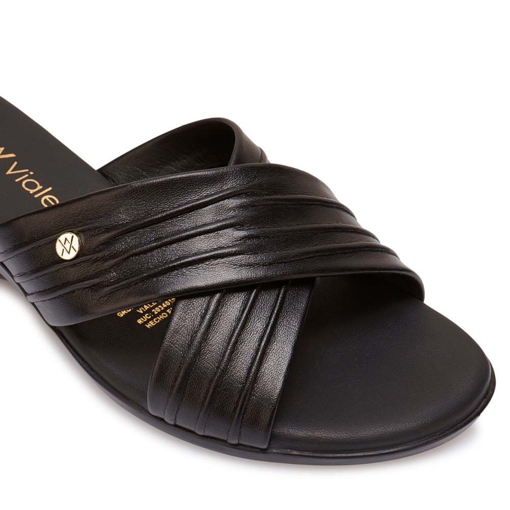 Sandalia Slide Casual LINDA-2603 Negro Viale Cuero - Imagen 6
