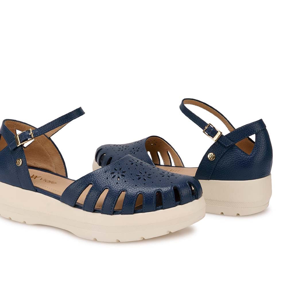 Sandalia Franciscana Casual ROXI-2601 Azul Denim Viale Cuero - Imagen 7