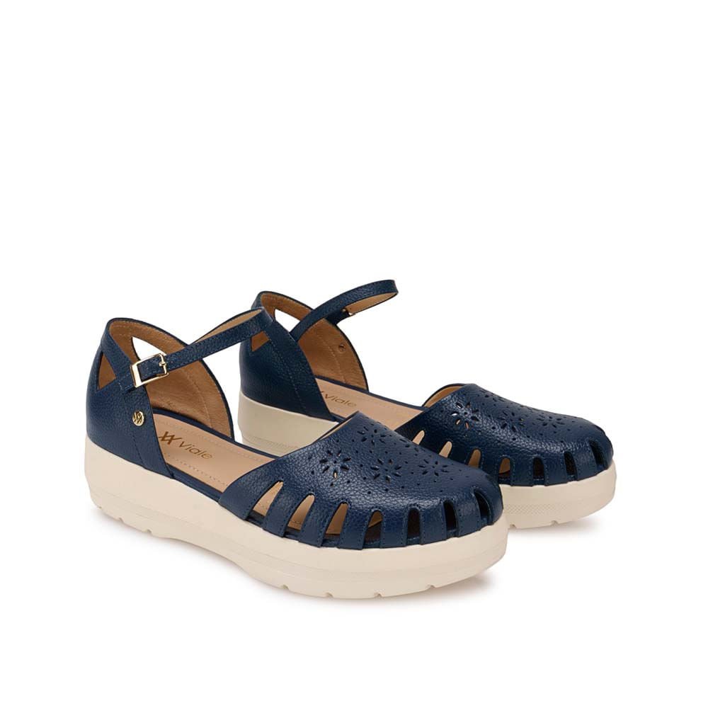Sandalia Franciscana Casual ROXI-2601 Azul Denim Viale Cuero - Imagen 8