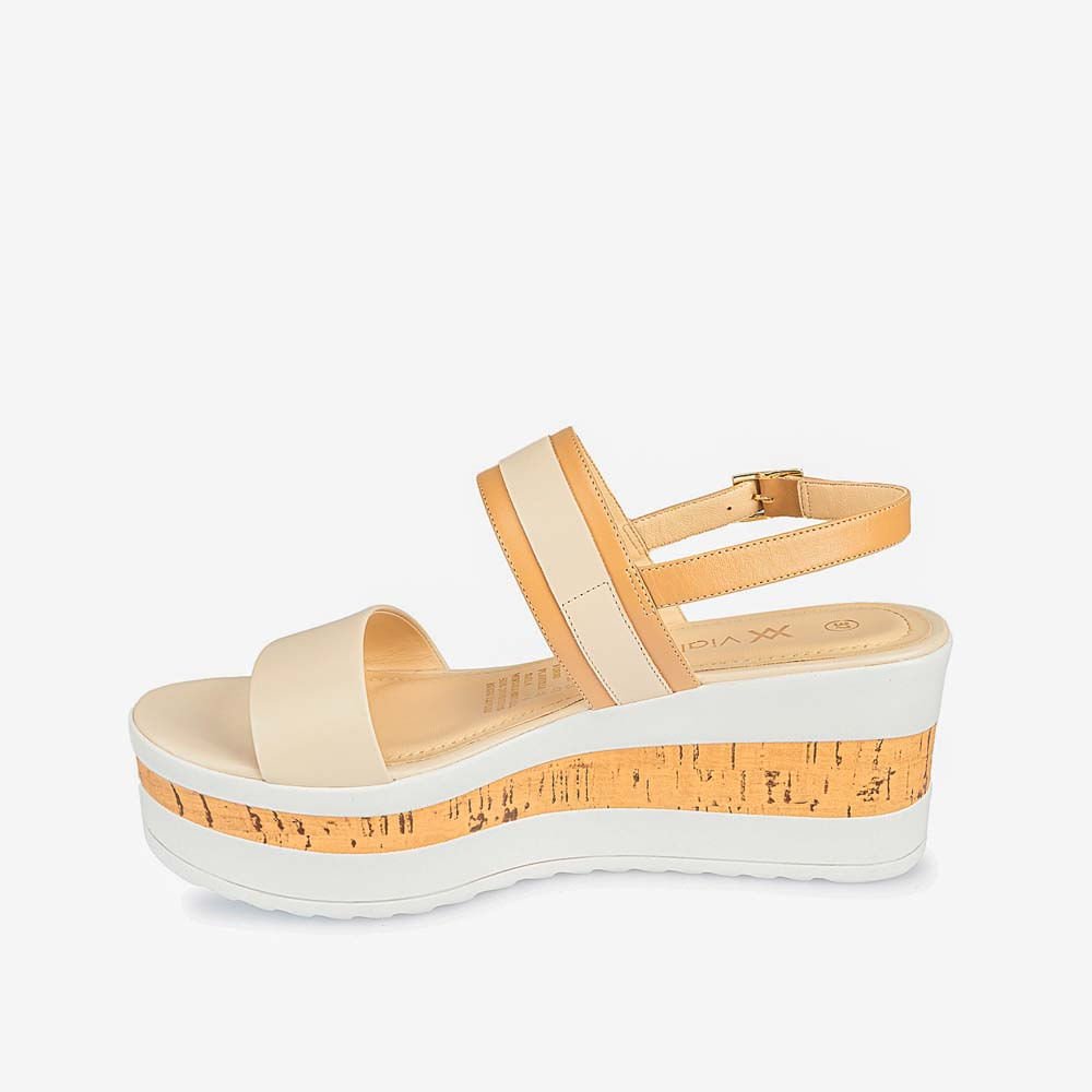 Sandalia Strap Casual DAYA-2509 Trigo/Vainilla Viale Cuero - Imagen 2
